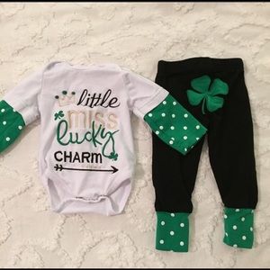Baby girl shamrock St. Patrick Day outfit onesie